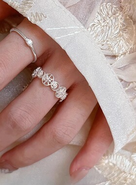 S925镀银甜酷叠戴镂空星星戒指女个性时尚百搭气质开口指环小清新