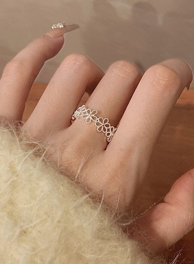 【两件包邮】超仙镂空花朵戒指女小众温柔甜美S925镀银开口指环i