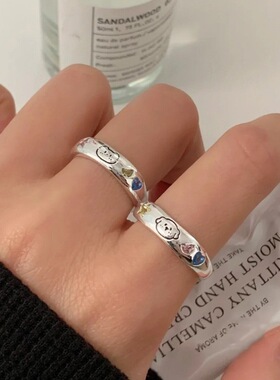 S925镀银可爱小猫小狗戒指女甜美星星爱心彩虹开口指环小众设计闺