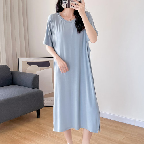 带胸垫哺乳睡裙夏季莫代尔薄款孕妇睡衣喂奶月子裙夏装待产连衣裙 - 图0
