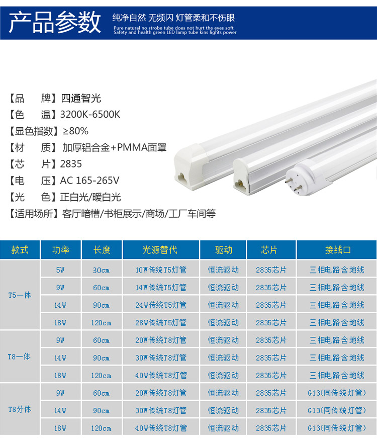 日光灯管长条09led灯管全套支架1.2米一体化.t8改造t5节能 管超亮 - 图1