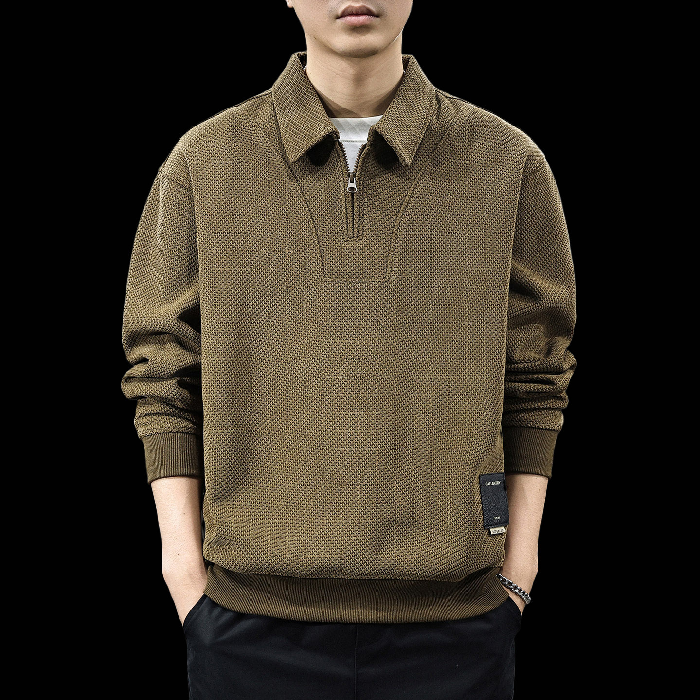 欧棉加绒加厚拉链翻领男士卫衣2025新款秋冬宽松大码休闲高端衣服,淘宝优惠券,粉丝福利购,淘宝优惠卷