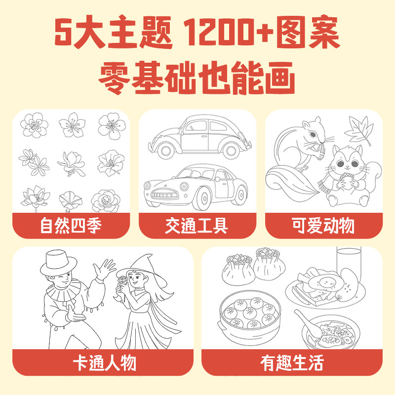 莉莉兰的小虫虫线描临摹画册5册+24色彩色铅笔3到6岁幼儿园儿童益智手工涂色书艺术启蒙控笔练习美感培育入园准备美术启蒙画册Q