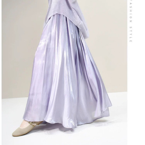 半身裙珠光不规则高腰显瘦女2025春秋新款垂感高腰仙气飘飘大摆裙 - 图0