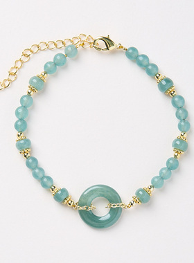 诸事顺遂｜天然蓝水翡翠平安扣手链好运玉石手串珠首饰品生日礼物