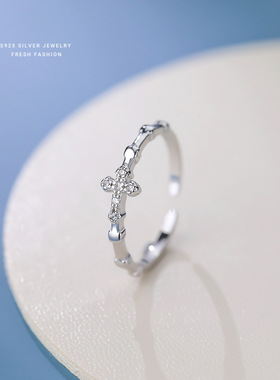 守护｜新款镶钻十字架高级感戒指S925银男女小众设计食指环可调节