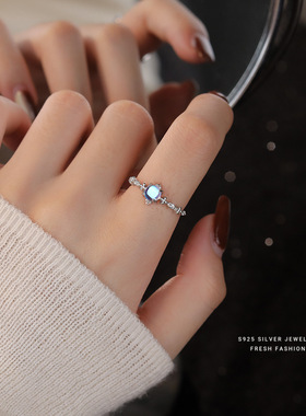 月光之舞｜新品S925纯银天然石镶钻戒指女法式精致开口可调节食指