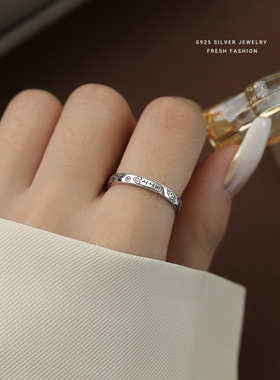 上上签｜925纯银国风复古刻字好运戒指ins开口食指戒男女聚财招财