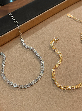 S925纯银镀14金色凤尾手链女简约复古轻奢小众礼物银饰手饰