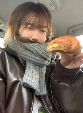 张元英灰色围巾女秋冬针织围脖
