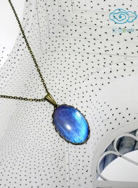 真蝴蝶蓝闪翅膀原创复古百搭首饰