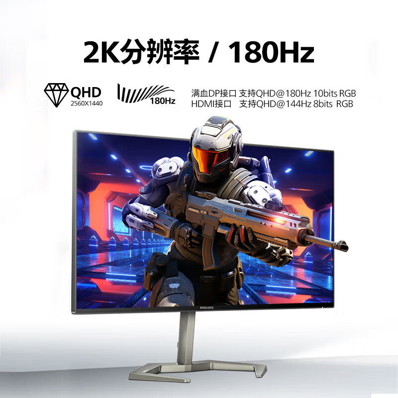 飞利浦27英寸2K 180Hz Nano-IPS 电竞显示器 显示屏 27M1N5500ZR - 图1