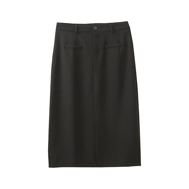 Versatile mid-length skirt, high-waisted A-line commuter skirt
