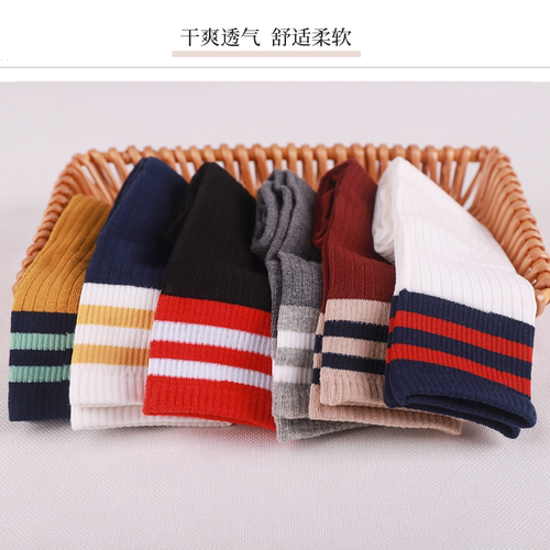 学院风灰色袜子女中筒袜秋季薄款纯棉韩版日系条纹冬天长筒堆堆袜 - 图2