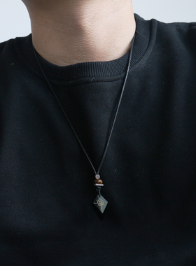 天然黑曜石许愿石项链男