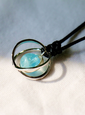 蓝色海洋天然海蓝宝吊坠项链