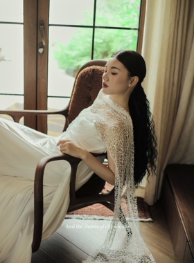 新娘结婚婚纱礼服披肩蕾丝长款坎肩围脖小众摄影拍照氛围感长方形