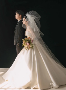 2024新款韩式新娘结婚头纱头饰超仙森系婚纱头纱多层蓬蓬纱长款白