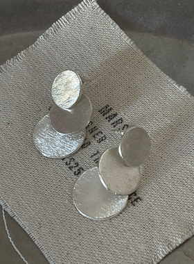 j简约纯银女拉丝手工耳环百搭