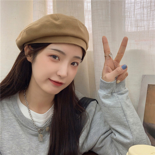 糖炒板栗~日系纯色秋冬毛呢贝雷帽女气质出街甜美百搭时髦画家帽 - 图0