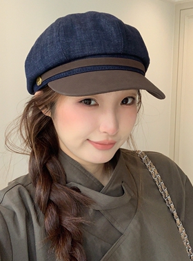 新款秋冬拼接气质复古贝雷帽女