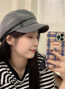 帽子女韩版复古百搭可调节贝雷帽优雅气质休闲时尚网红纯色八角帽