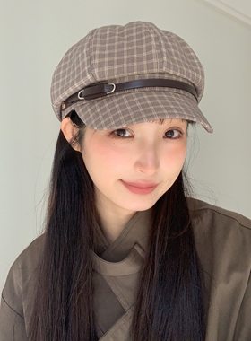 新款春夏薄款透气格纹贝雷帽女