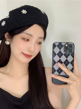 贝雷帽逛街韩版女夏季水钻花朵