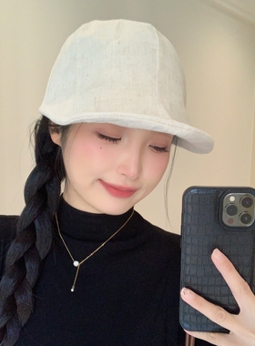 夏季设计感小众亚麻卷边马术帽女