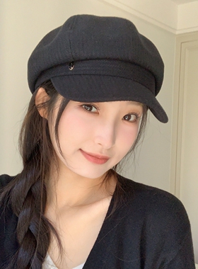 新款秋冬毛呢复古显脸小贝雷帽女