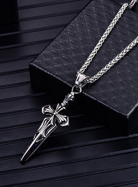朋克十字架宝剑不锈钢项链男