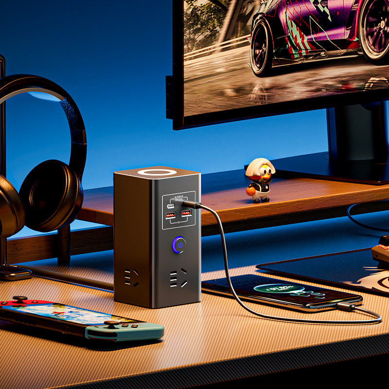 A立式塔形35瓦快充无线充电带USB插座多功能插板插排多插孔接线板,淘宝优惠券,粉丝福利购,淘宝优惠卷