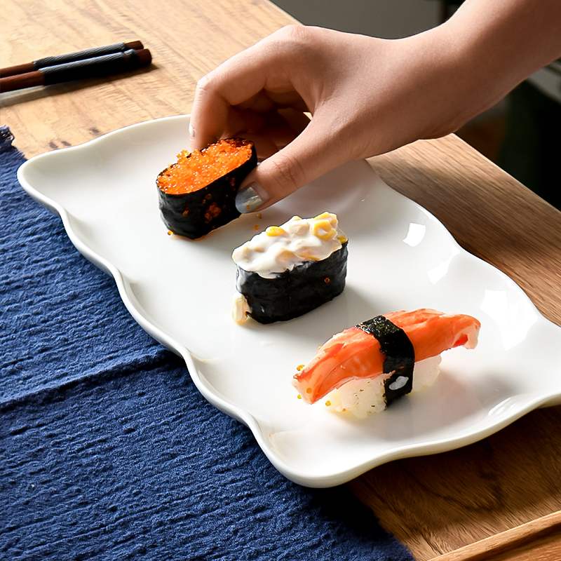 日式寿司盘长条盘小炸鱼盘子蒸烤箱专用创意长方形陶瓷盘子西餐盘