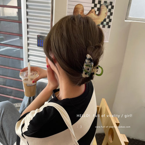 周扬青同款ins豹纹抓夹小众设计高级感后脑勺鲨鱼夹发卡发饰女 - 图1