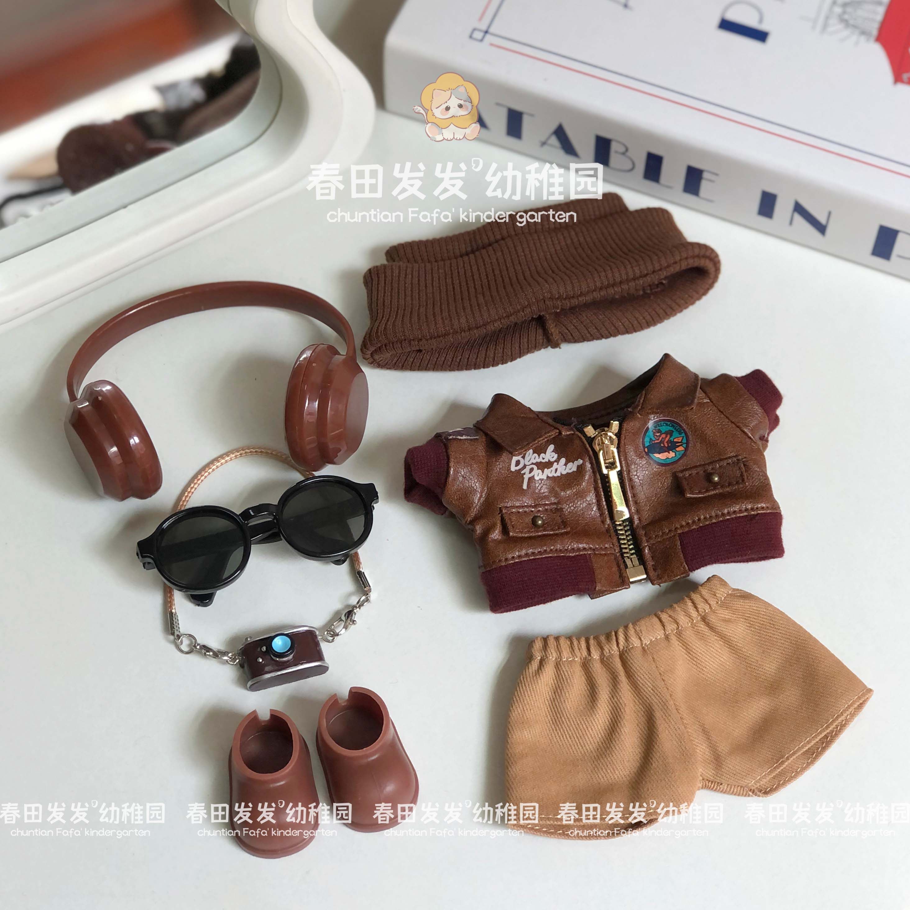 拉布布娃衣潮酷套装一二三代搪胶挂件labubu复古皮衣耳机换装配饰 - 图2