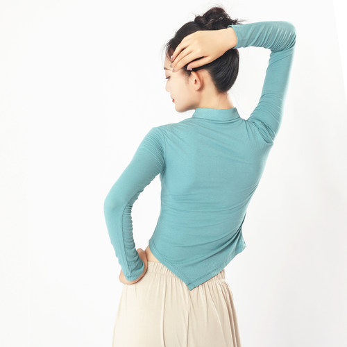 现代舞服成人国风舞练功服女中国风旗袍舞蹈服长袖古典舞修身上衣 - 图3