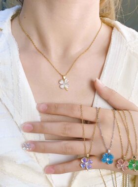 项链不掉色女夏季爱心猫眼四叶草钛钢项链小众高级感时尚爆款项链
