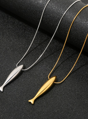 秋季新款金色鲸鱼项链时尚百搭锁骨链不锈钢饰品不掉色跨境简约款