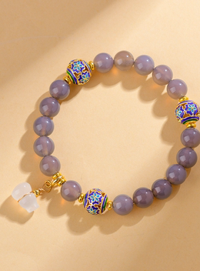 色达五明学院纪念品烟灰色玛瑙景泰蓝手串葫芦吊坠轻奢高颜值手链