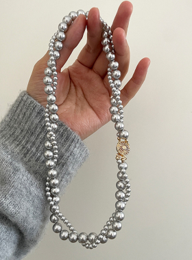 真多麻灰双层麻花链施家珍珠项链女款毛衣链太阳花强光高品质