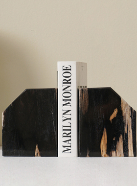 办公室桌面摆件石材木化石书靠