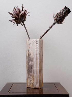 听雨|新中式样板房间装饰花器创意木化石花瓶玄关桌面干花插瓶