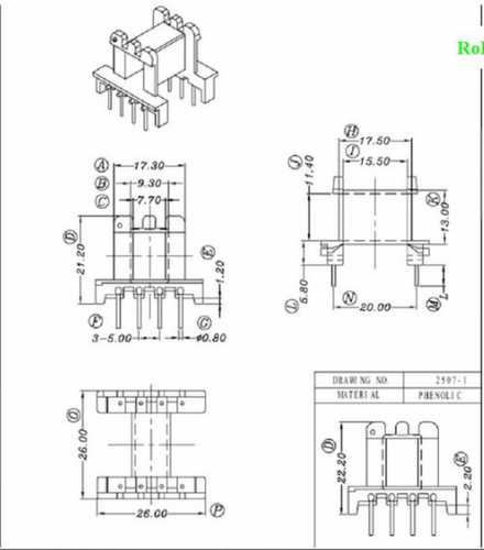 EF25变压器磁芯骨架卧式加宽4+4针加EF25EE25W加宽磁芯 - 图1