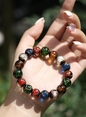 香灰琉璃珠单圈手串吞金兽手链本命年古法五行宝珠手串男女