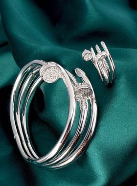 新款钛钢钉子手镯女不掉色开口手镯玫瑰金学生韩版简约送女友礼物