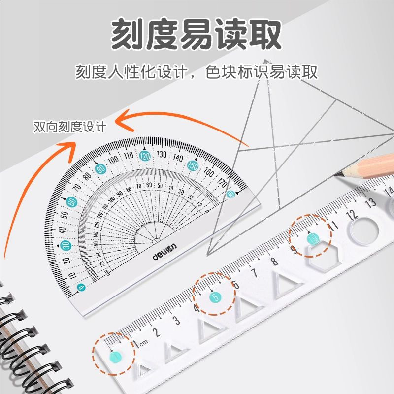 得力软尺尺子直尺带波浪线小学生专用套尺20cm四件套三角尺量角器,淘宝优惠券,粉丝福利购,淘宝优惠卷