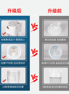 10寸透明滤瓶4分口前置过滤器PP棉活性炭超滤膜净水器铜口免挂板