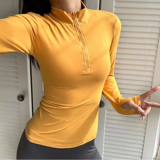 磨毛秋冬新品半拉链显瘦瑜伽服女高领上衣长袖外穿运动训练健身服