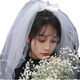 新娘轻婚纱发光小头纱女童超仙森系领证网红拍照道具蝴蝶结头饰