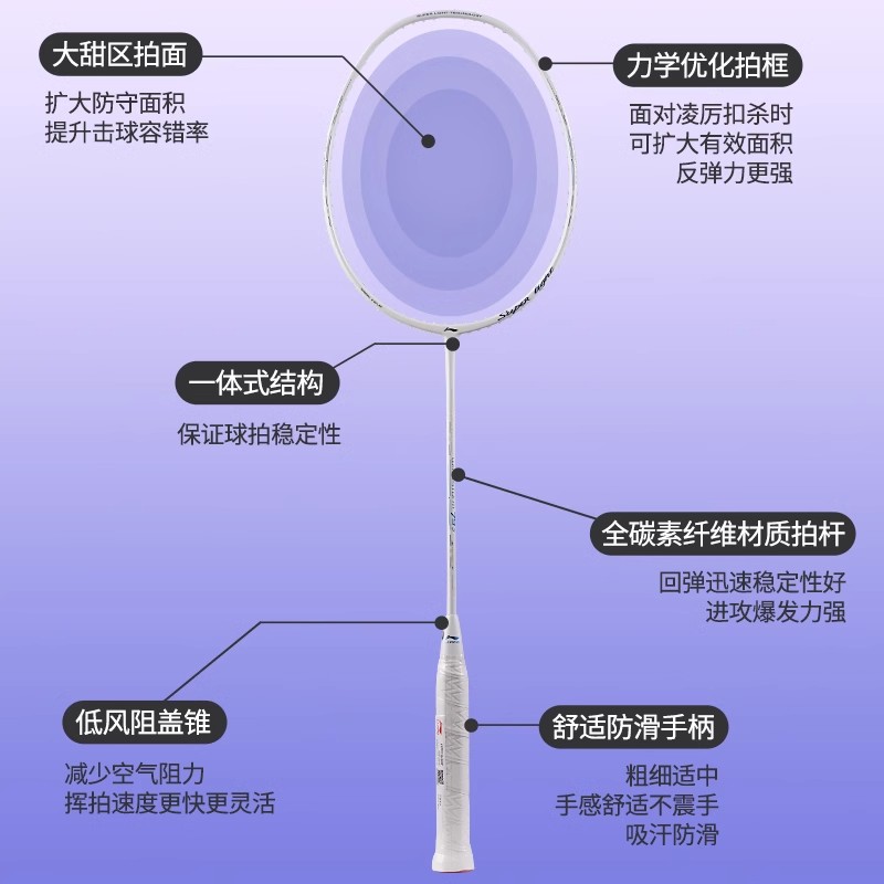 李宁羽毛球拍超轻系列风暴WS72S/79全碳素纤维男女耐打羽毛球单拍-图1